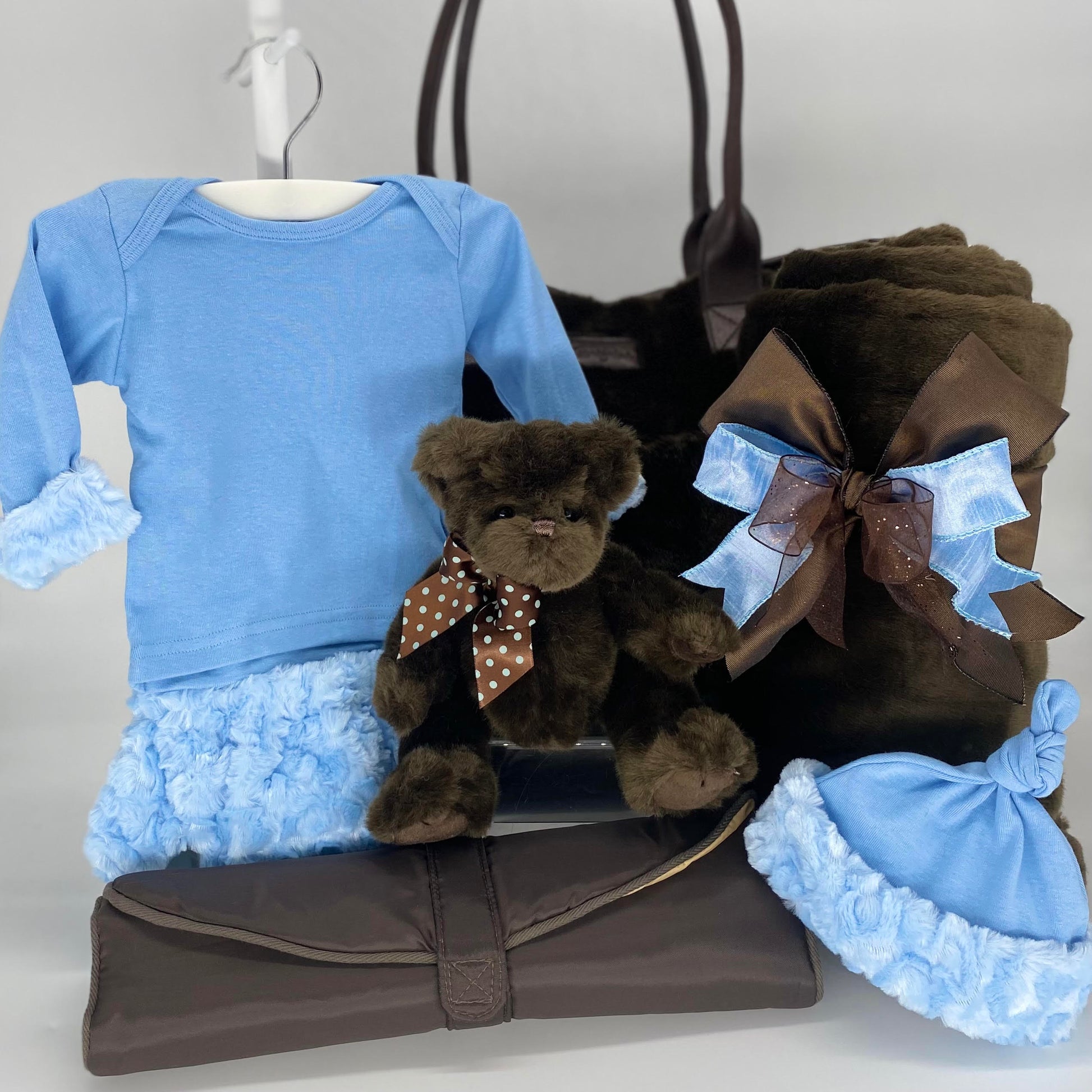 Bearington Couture Baby Collection faux mink collection Includes chic diaper bag with changing pad, blanket and adorable bear all by Bearington Baby.