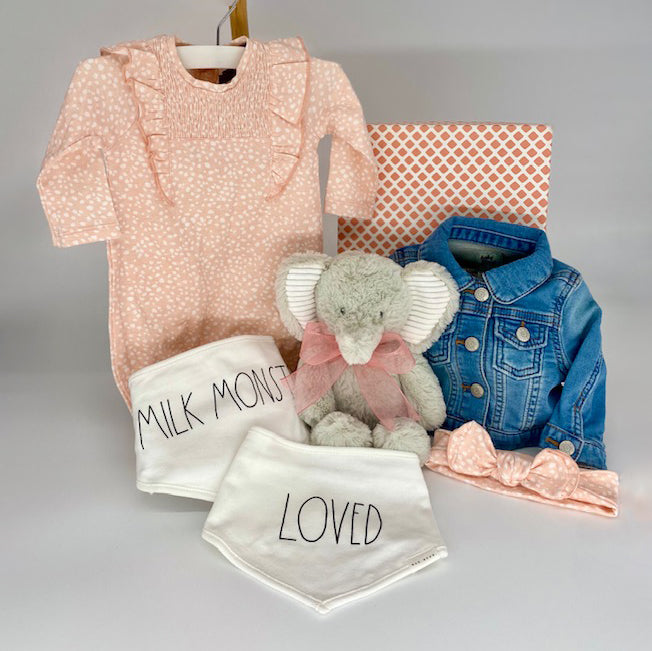 Fashionista in Training - ncludes a denim Baby B'gosh jacket (size 3 mos.), a 7 for all mankind footed jumper (size 0-3 mos.) with matching headband and more