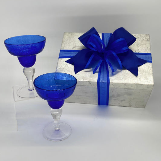 Handblown Cobalt Blue Margarita Glasses
